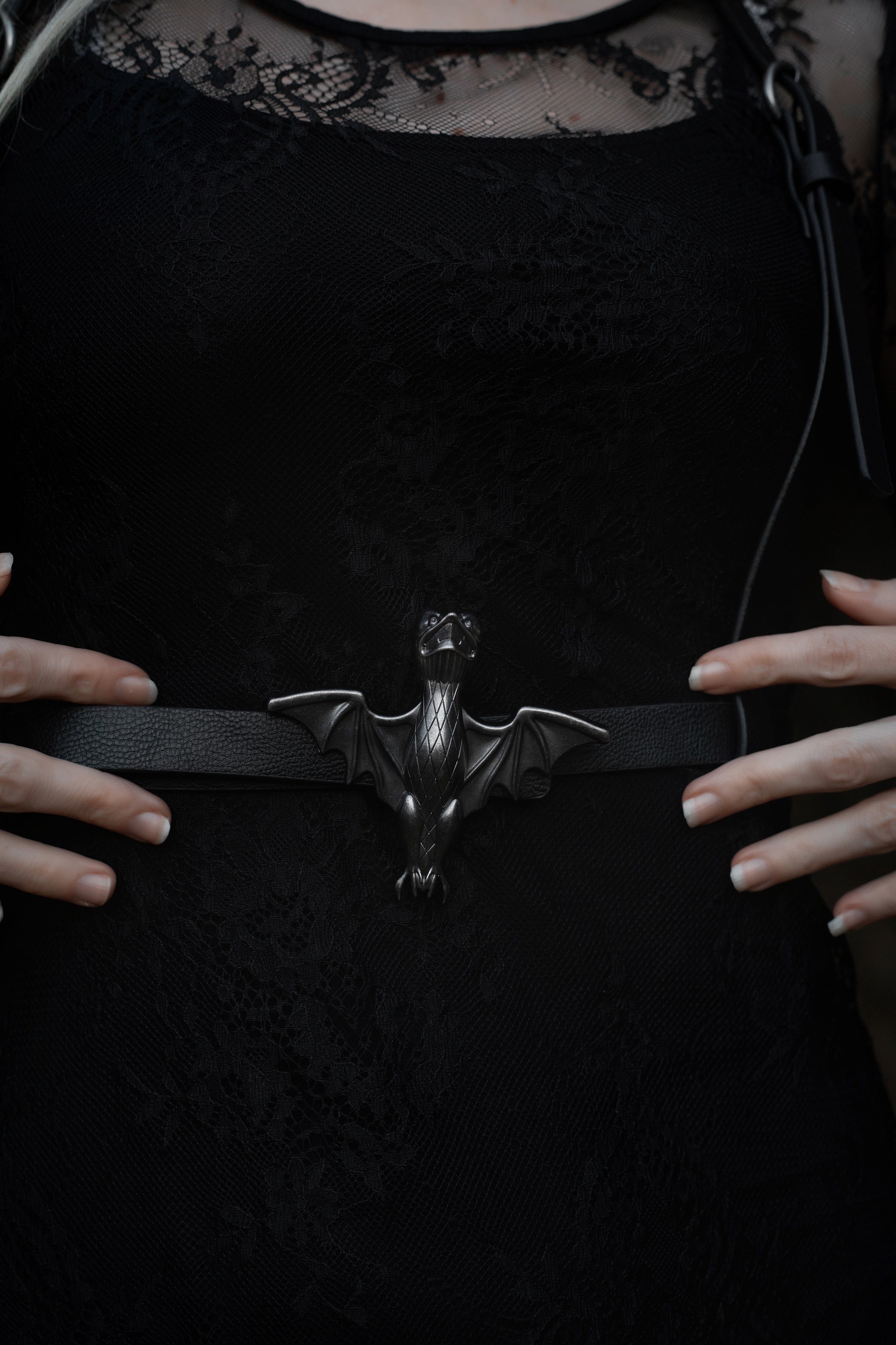 Black Gothic Laser-Cut Bat Harness, Size M/L Total Black Harness With Removable Bat Wings for Halloween  main image 2