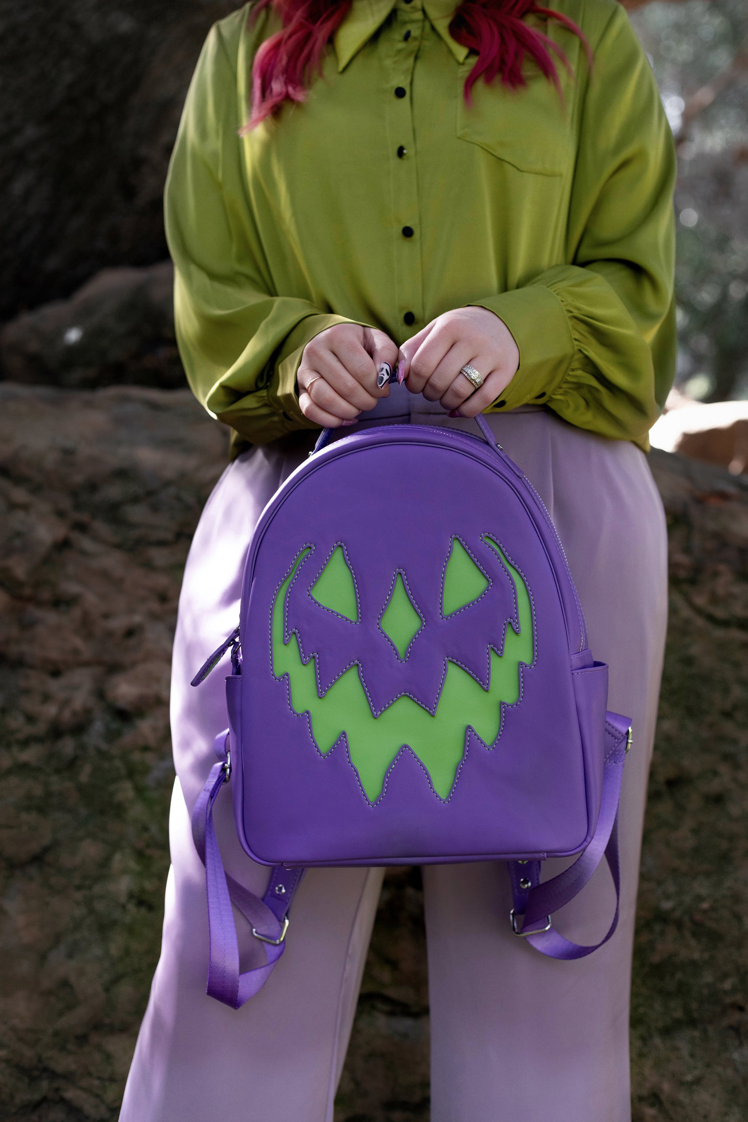 Lively Ghosts Pumpkin Beetle Juice Jack O Lantern Purple Green Backpack BAGS & BACKPACKS | Lively Ghosts main image 3