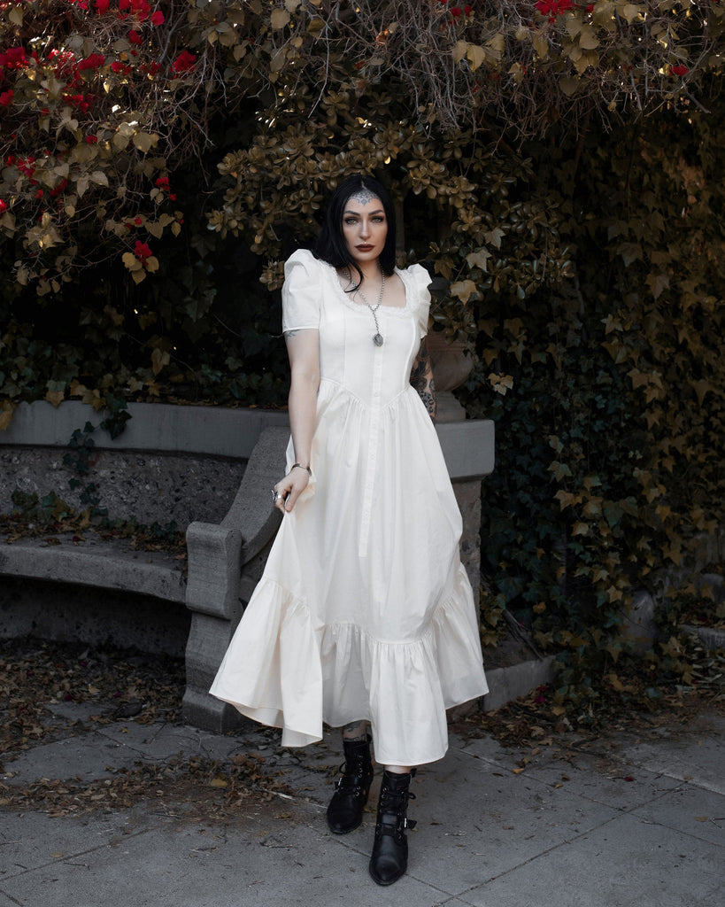 ghost cream dress Cream Ghost Print Victorian Style Dress S