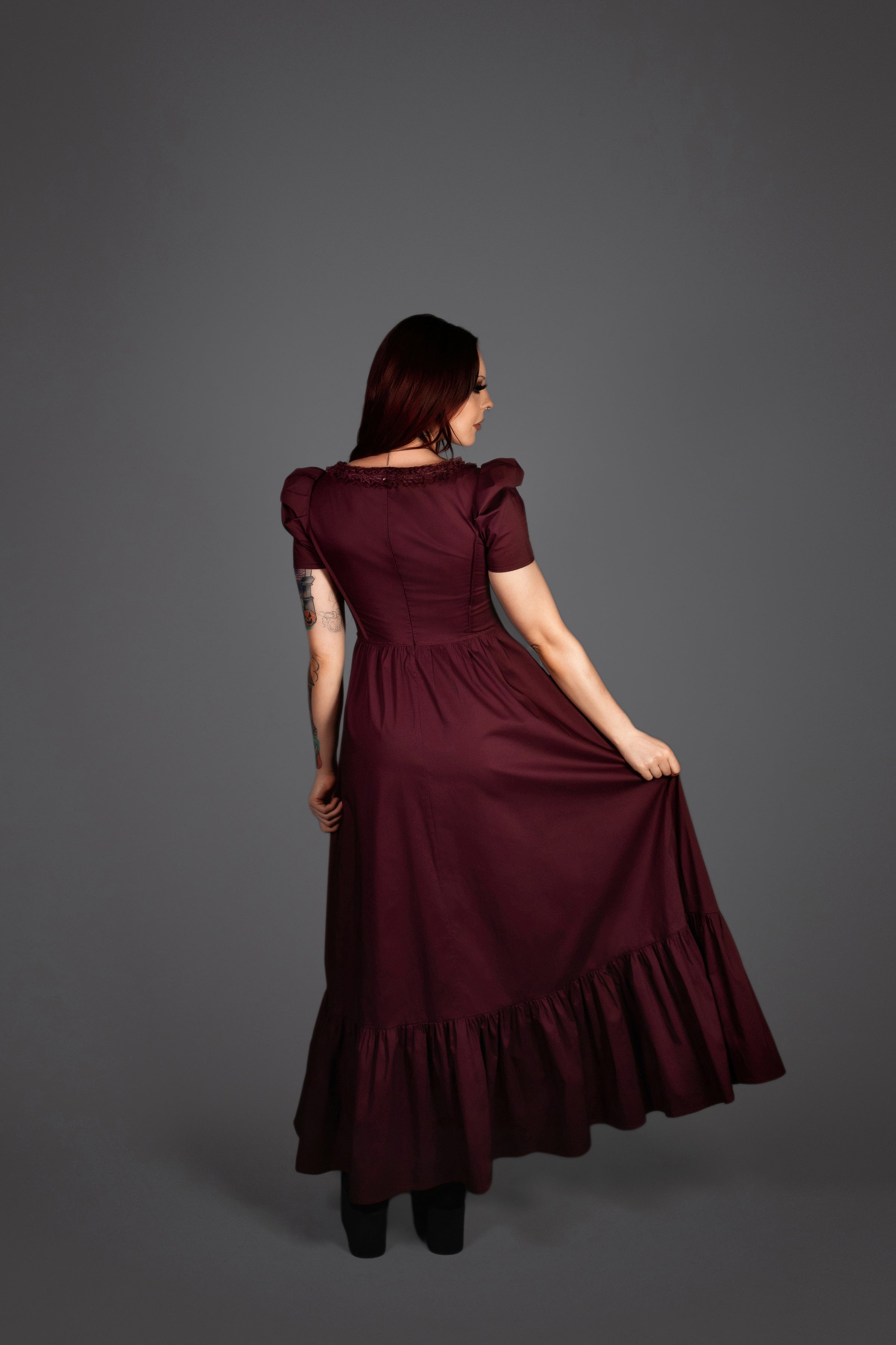 knee length dresses for ladies LONG BORDEAUX DRESS WITH CAPE main image 1