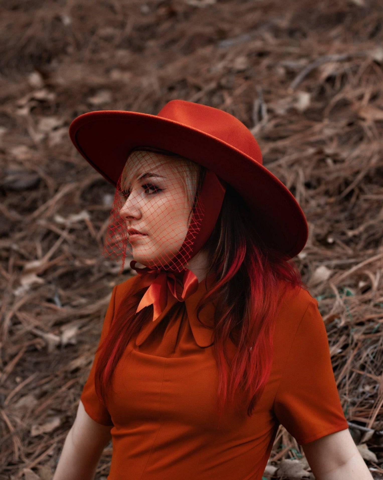 Lively ghosts tan wide brim sun hat with veil Burgundy | Lively Ghosts Veiled Hat | Lively Ghosts main image 3